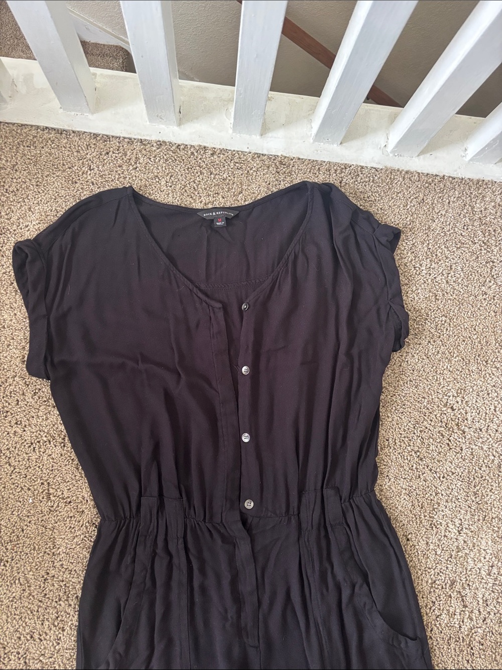 New York & Company Black Button-Front Tunic Top